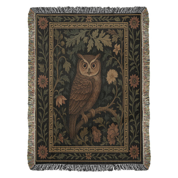 Woven Tapestry Floral Owl Blanket