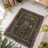 Woven Tapestry Floral Owl Blanket
