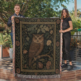Woven Tapestry Floral Owl Blanket