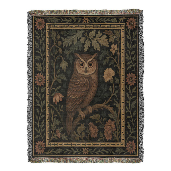Woven Tapestry Floral Owl Blanket